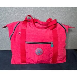 Kipling Nylon Duffle Bag Medium Travel Weekender Tote Zip Lightweight Hot Pink